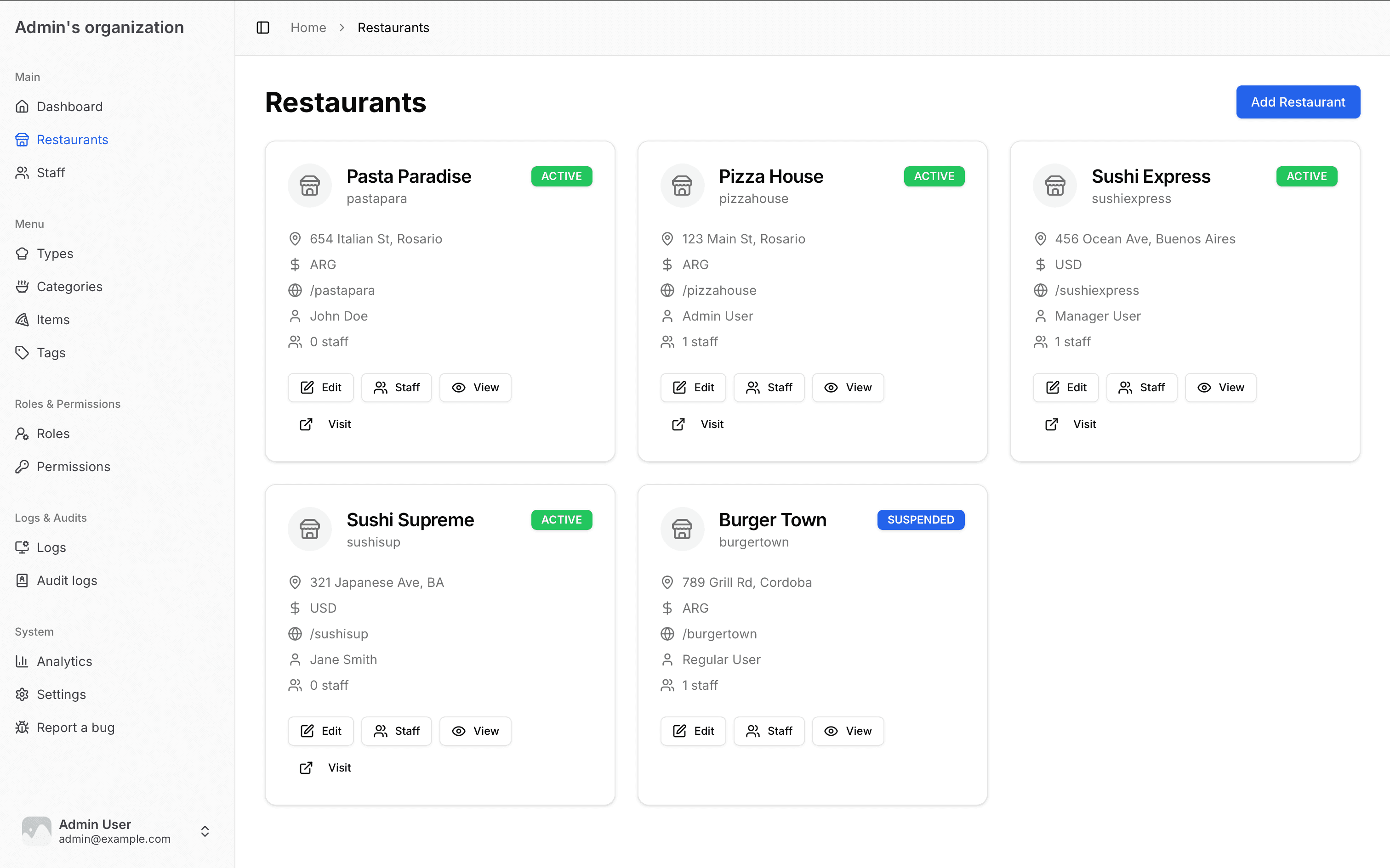 Centralized multi-restaurant management
